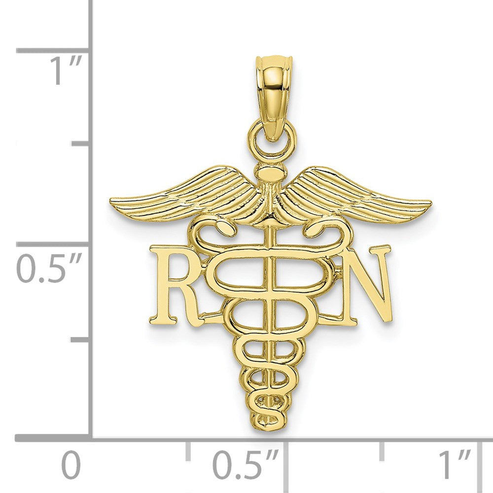 Million Charms 10K Yellow Gold Themed RN (Registered Nurse) Caduceus Pendant