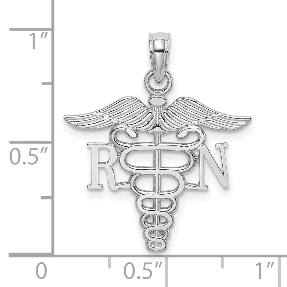 Million Charms 10K White Gold Themed RN (Registered Nurse) Caduceus Pendant
