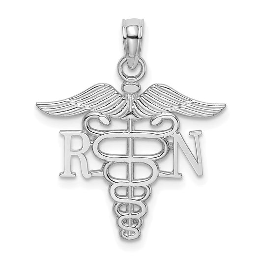 Million Charms 10K White Gold Themed RN (Registered Nurse) Caduceus Pendant