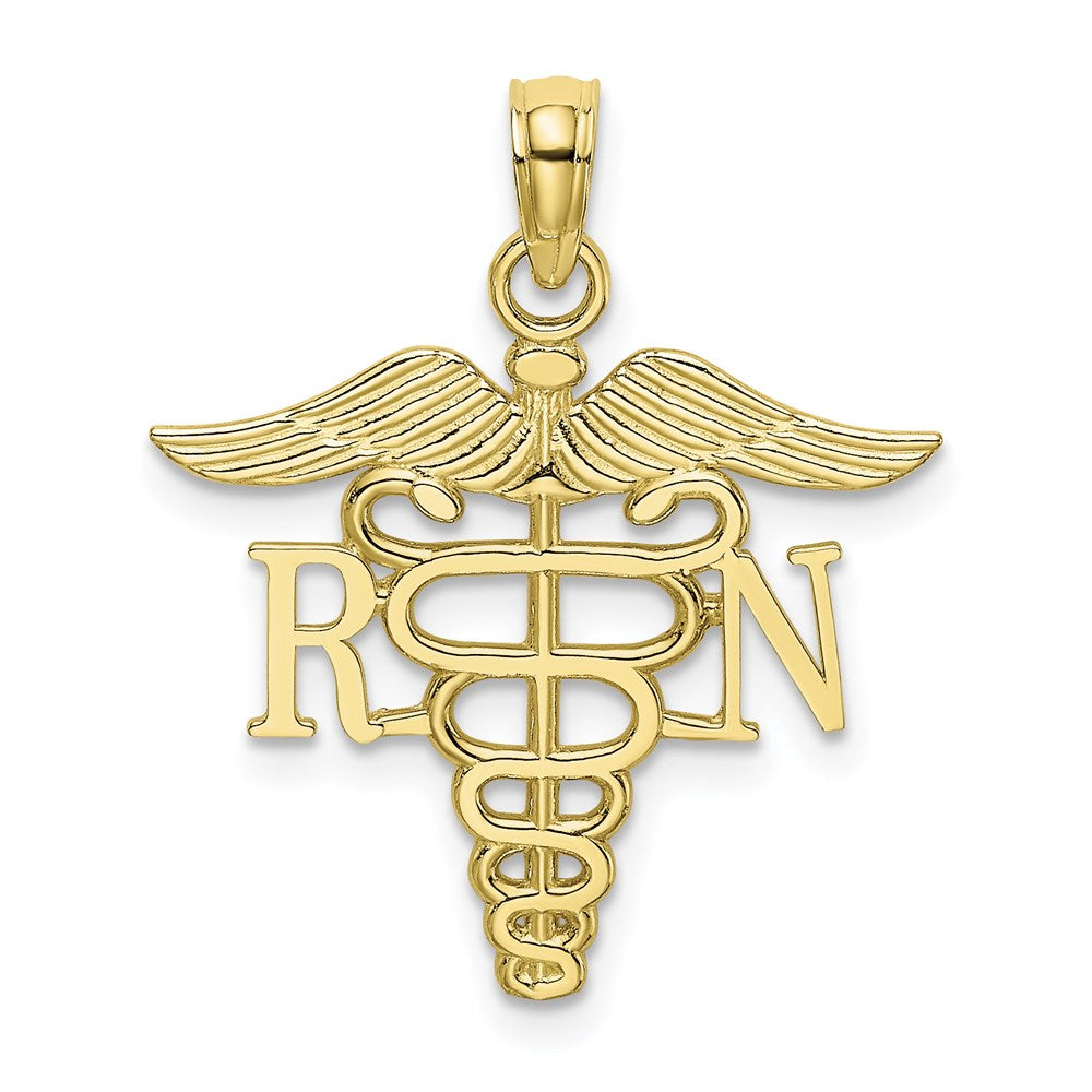 Million Charms 10K Yellow Gold Themed RN (Registered Nurse) Caduceus Pendant