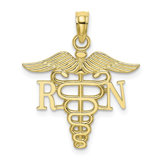 Million Charms 10K Yellow Gold Themed RN (Registered Nurse) Caduceus Pendant