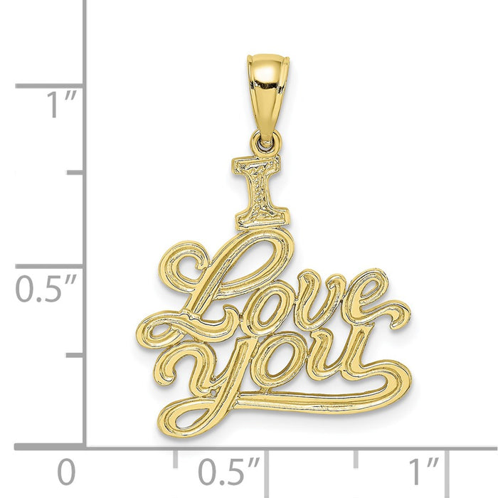 Million Charms 10K Yellow Gold Themed Textured I Love You Pendant