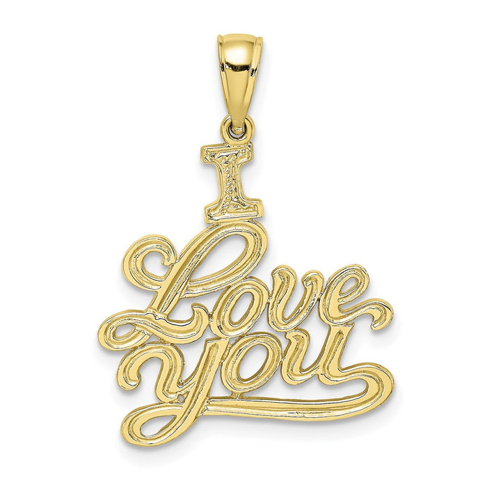 Million Charms 10K Yellow Gold Themed Textured I Love You Pendant