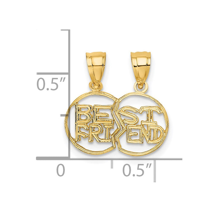 Million Charms 10K Yellow Gold Themed Break Apart Cut-Out Best Friend Pendant