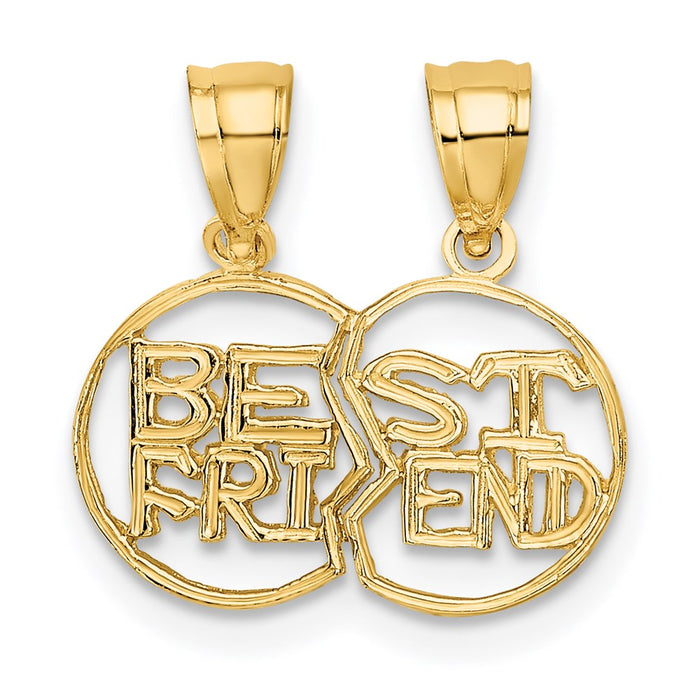 Million Charms 10K Yellow Gold Themed Break Apart Cut-Out Best Friend Pendant