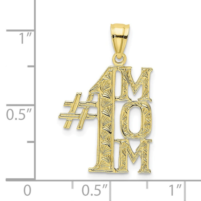 Million Charms 10K Yellow Gold Themed #1 Mom Vertical Pendant