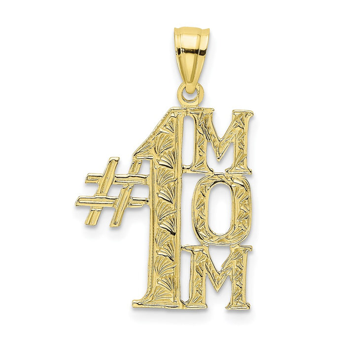 Million Charms 10K Yellow Gold Themed #1 Mom Vertical Pendant