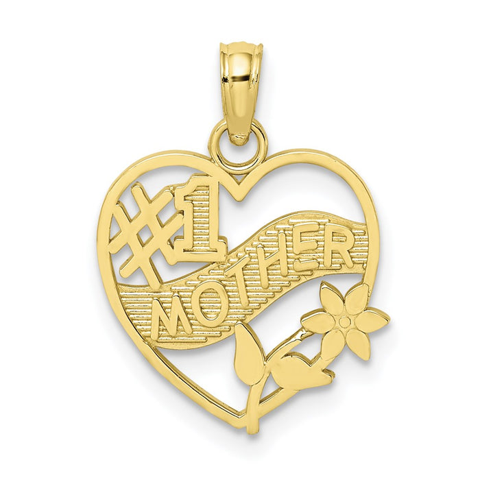 Million Charms 10K Yellow Gold Themed #1 Mother In Heart Frame Pendant