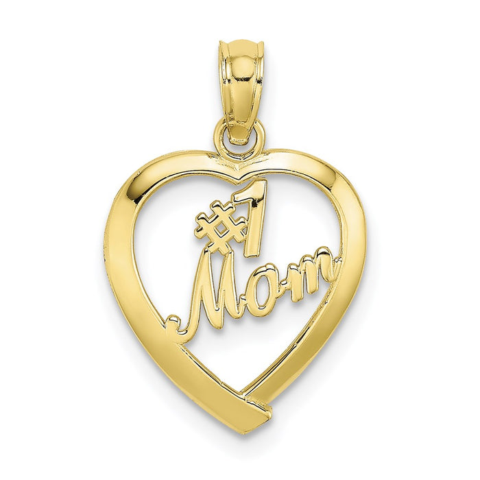 Million Charms 10K Yellow Gold Themed #1 Mom In Heart Pendant