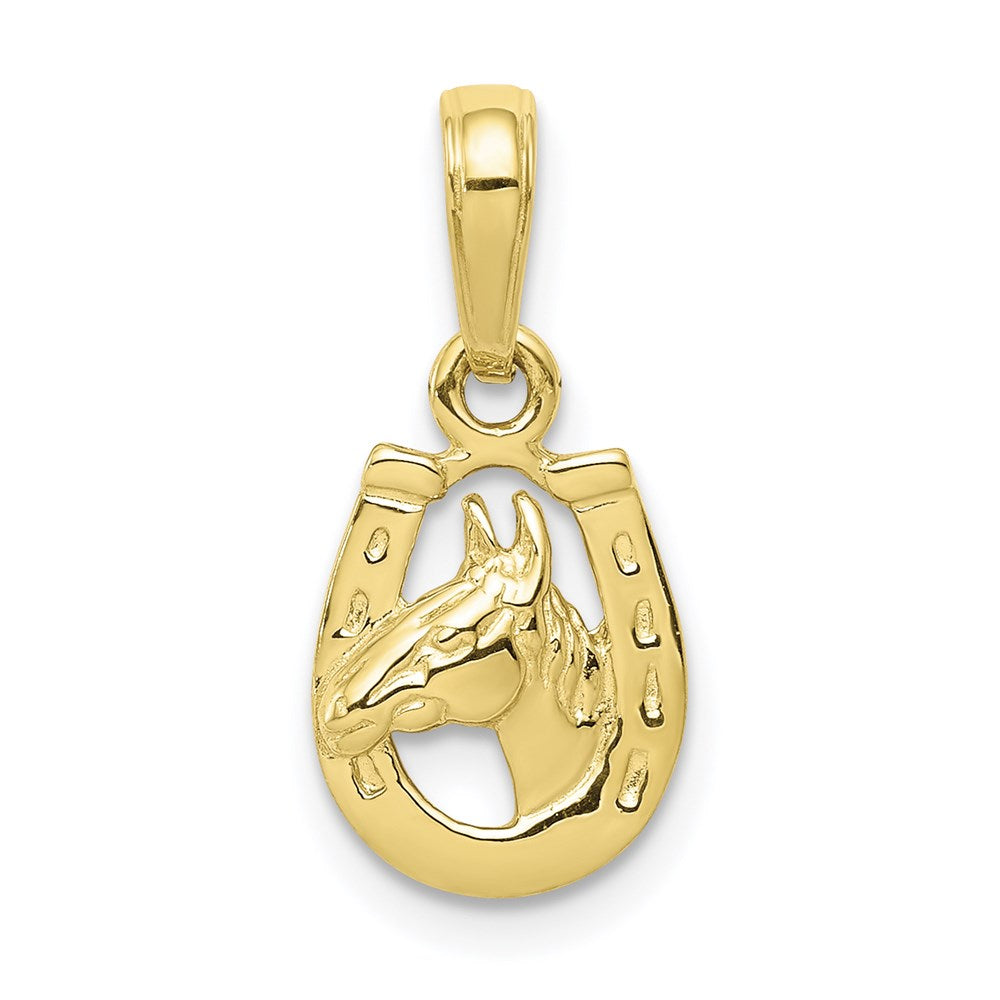 Million Charms 10K Yellow Gold Themed Horse Head In Horseshoe Pendant