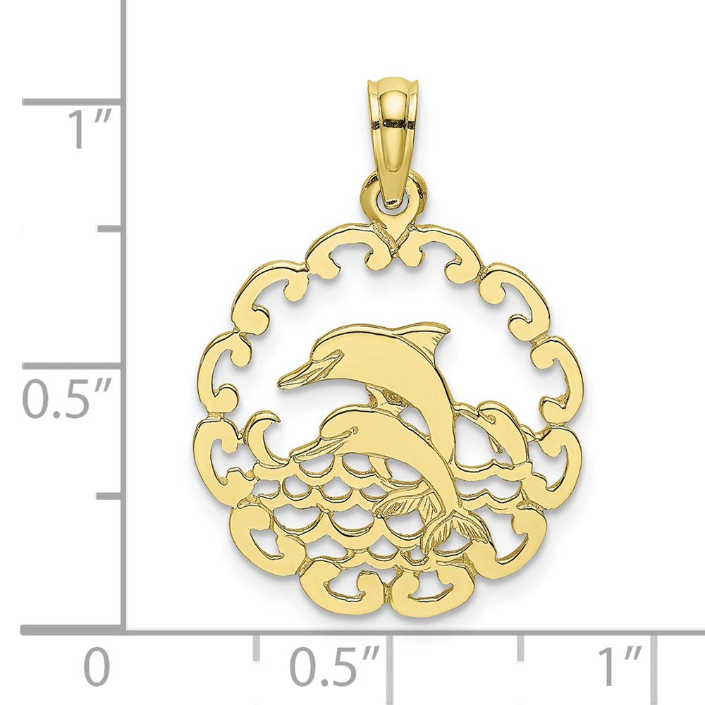 Million Charms 10K Yellow Gold Themed Cut-Out Jumping Dolphins Pendant