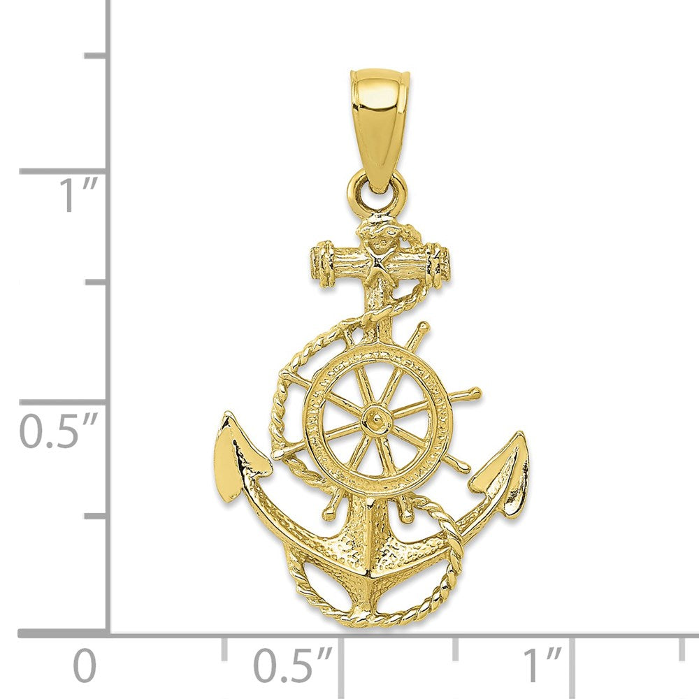 Million Charms 10K Yellow Gold Themed Nautical Anchor, Wheel Pendant