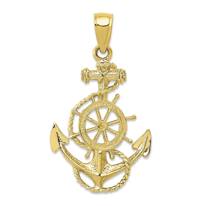 Million Charms 10K Yellow Gold Themed Nautical Anchor, Wheel Pendant