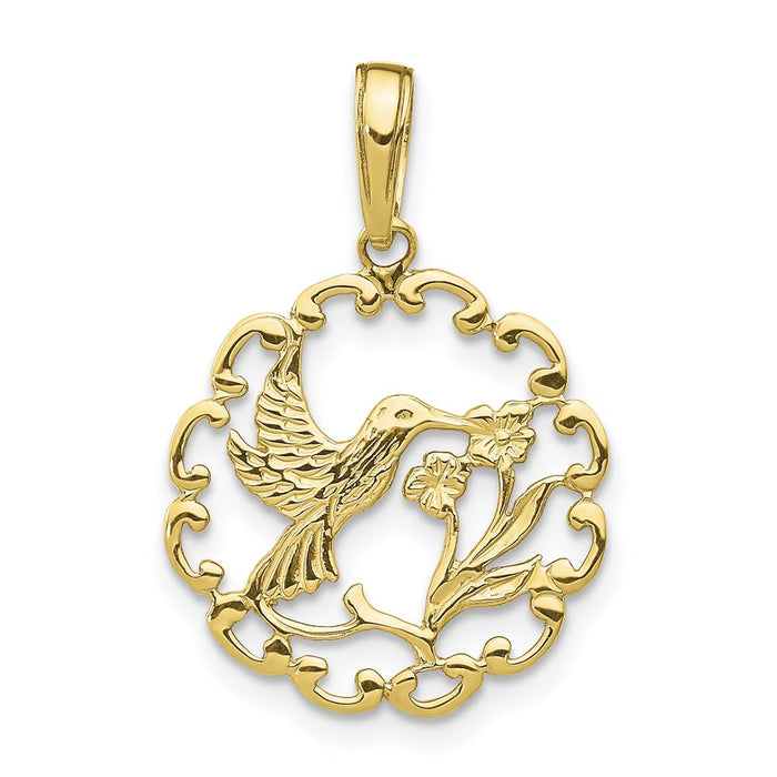 Million Charms 10K Yellow Gold Themed Hummingbird With Flower In Frame Pendant