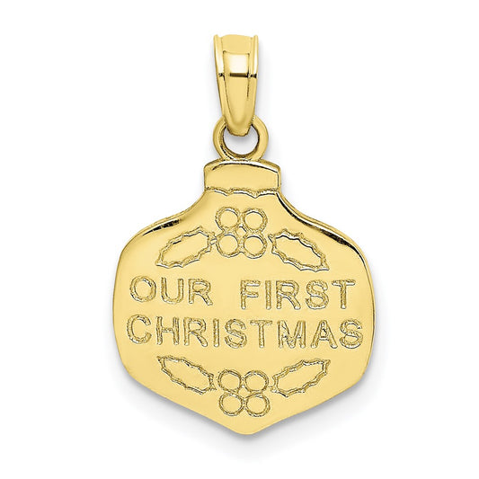 Million Charms 10K Yellow Gold Themed Our First Christmas Ornament Pendant