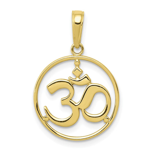 Million Charms 10K Yellow Gold Themed Cut-Out Round Frame Yoga Om Symbol Pendant