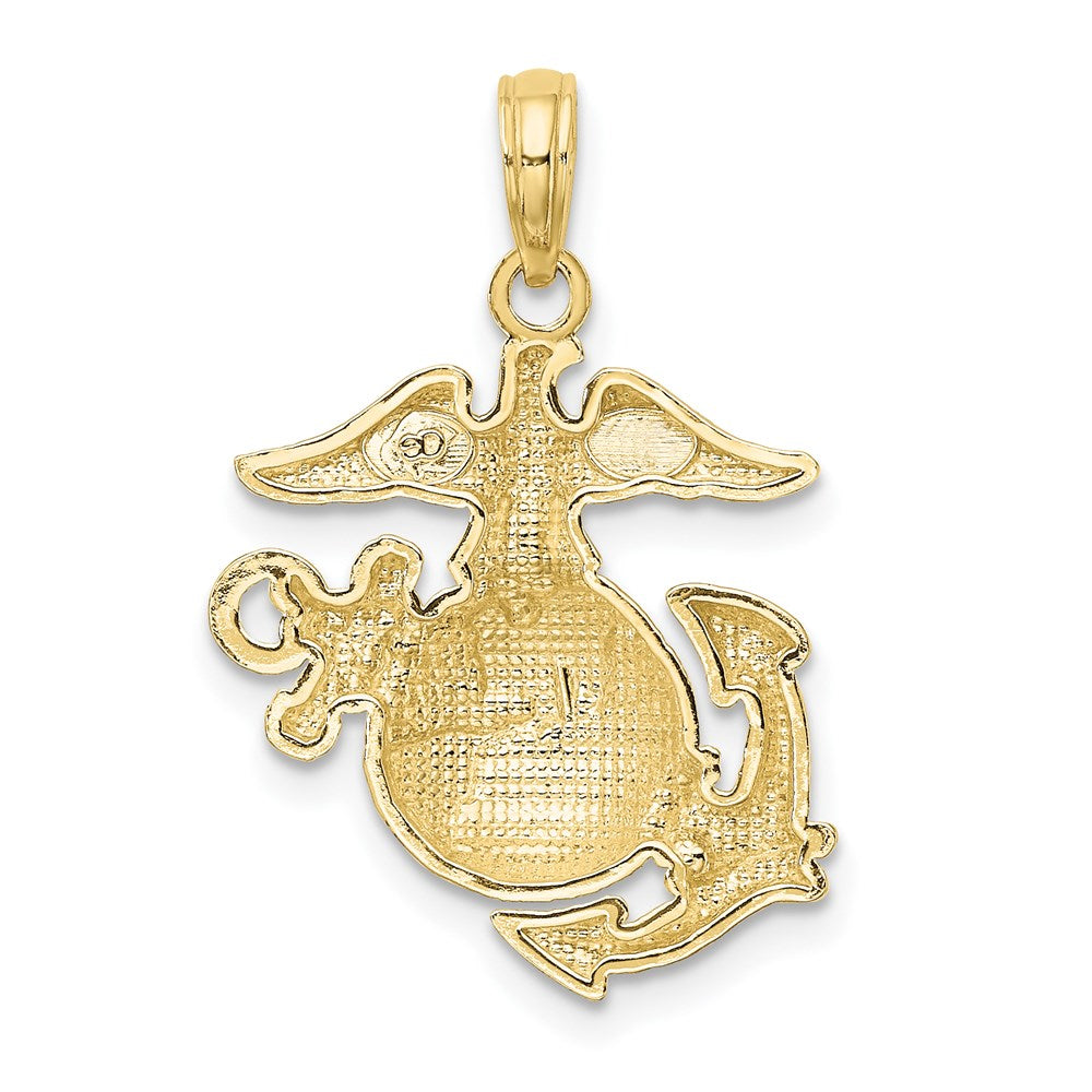 Million Charms 10K Yellow Gold Themed Polished & Textured Marine Corps Pendant