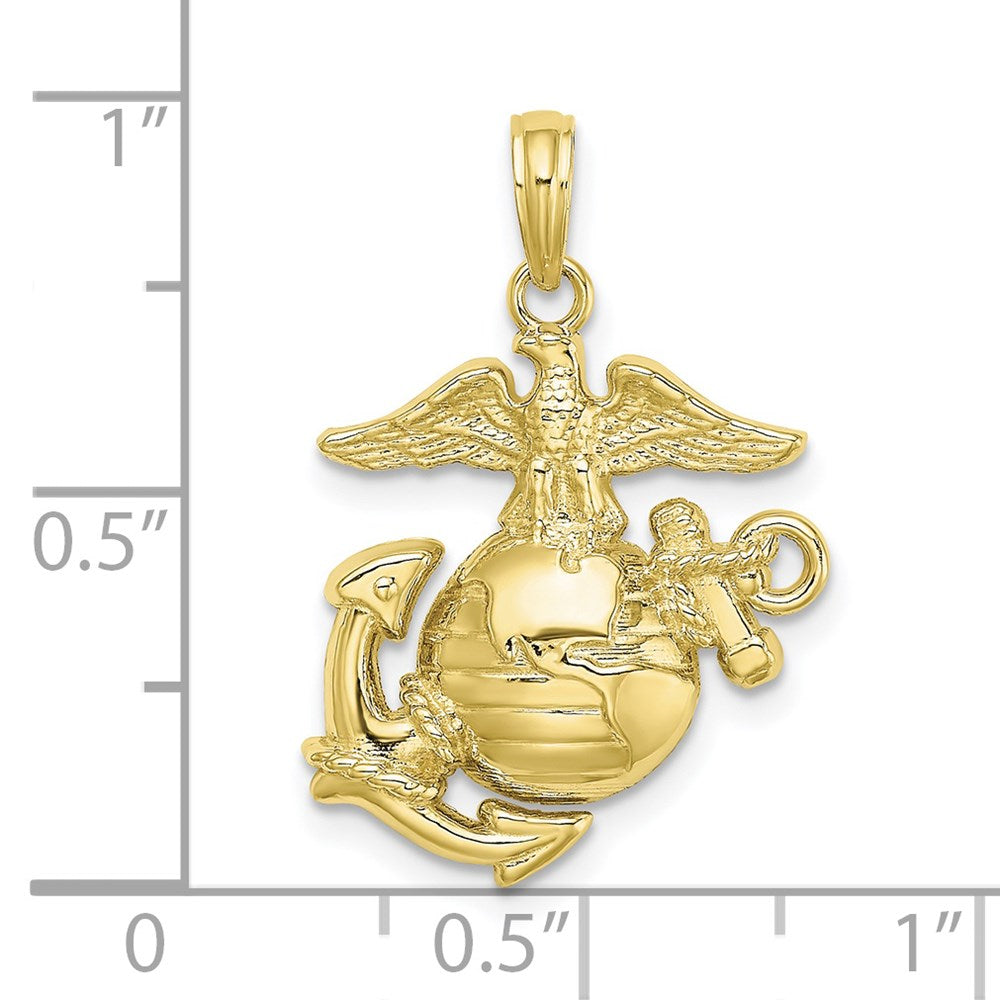 Million Charms 10K Yellow Gold Themed Polished & Textured Marine Corps Pendant