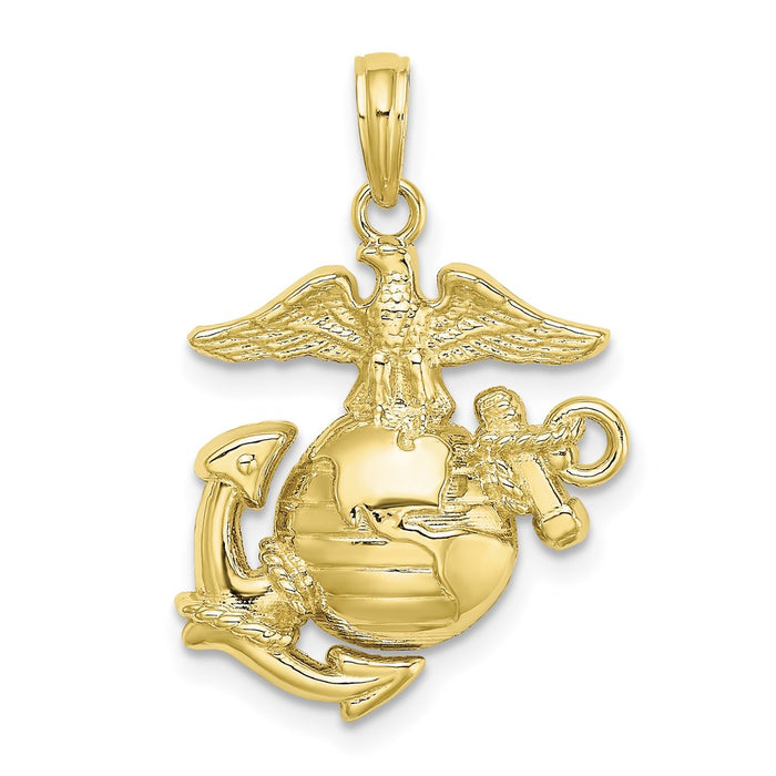 Million Charms 10K Yellow Gold Themed Polished & Textured Marine Corps Pendant