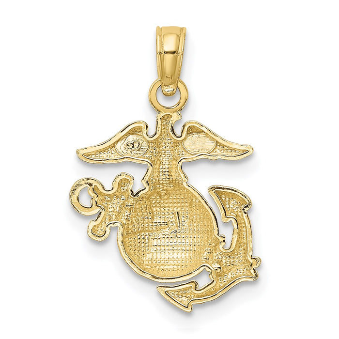 Million Charms 10K Yellow Gold Themed Polished & Textured Small Marine Corps Pendant