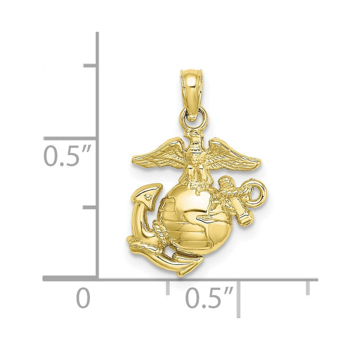 Million Charms 10K Yellow Gold Themed Polished & Textured Small Marine Corps Pendant