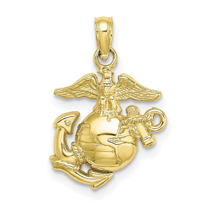 Million Charms 10K Yellow Gold Themed Polished & Textured Small Marine Corps Pendant