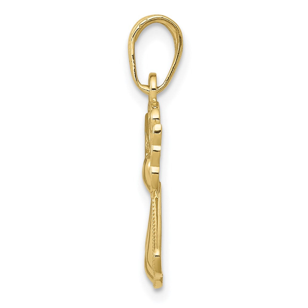 Million Charms 10K Yellow Gold Themed Polished & Textured Guardian Angel With Heart Pendant
