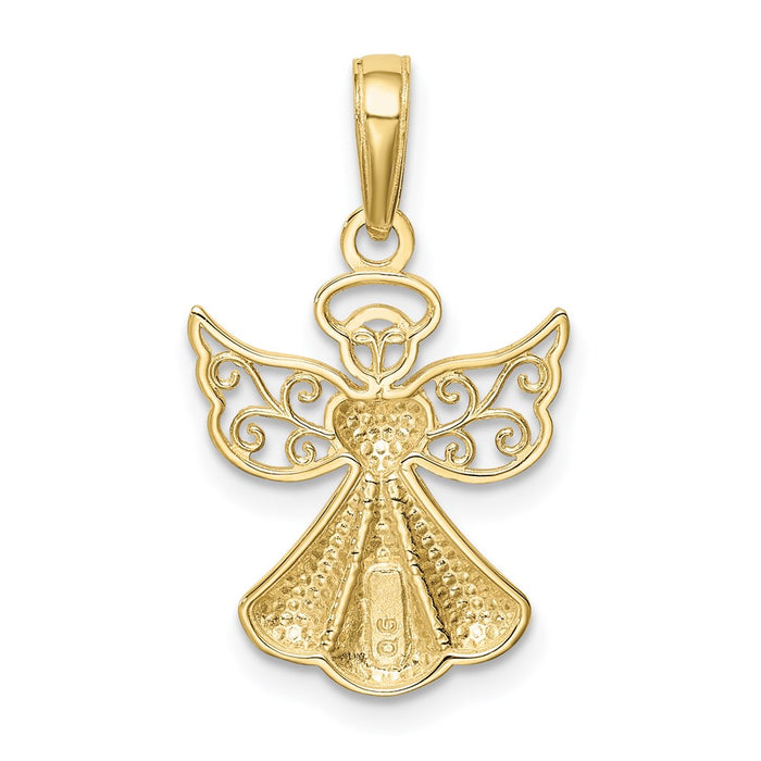 Million Charms 10K Yellow Gold Themed Polished & Textured Guardian Angel With Heart Pendant
