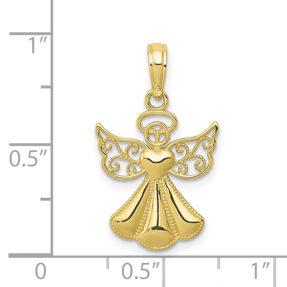 Million Charms 10K Yellow Gold Themed Polished & Textured Guardian Angel With Heart Pendant