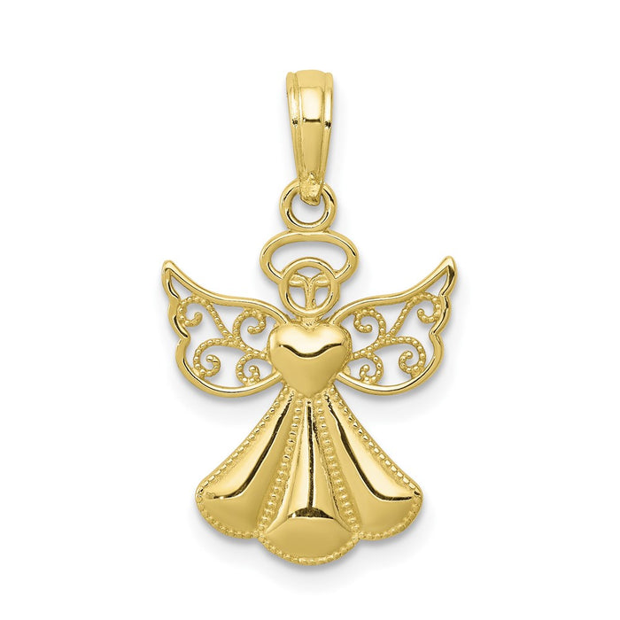 Million Charms 10K Yellow Gold Themed Polished & Textured Guardian Angel With Heart Pendant