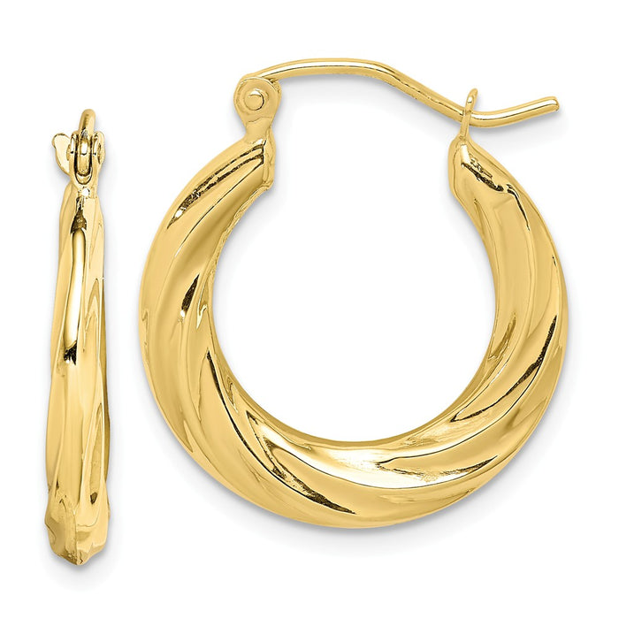 Million Charms 10k Yellow Gold Fancy Small Hoop Earrings, 14mm x 3mm