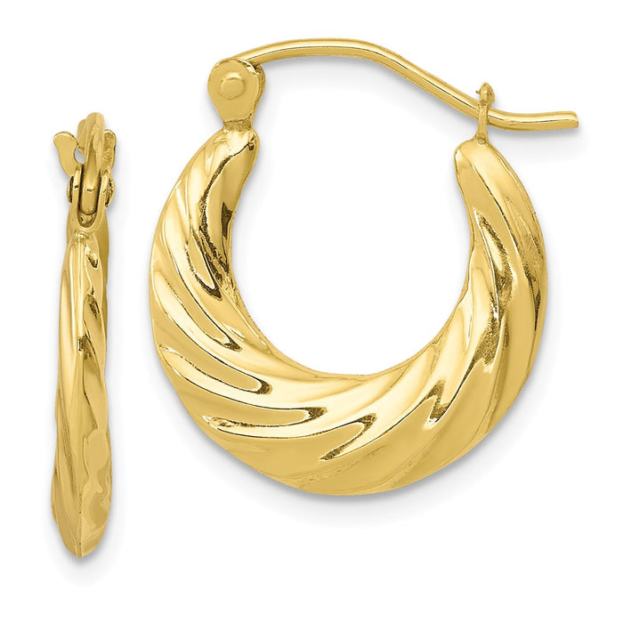 Million Charms 10k Yellow Gold Fancy Small Hoop Earrings, 10mm x 2mm