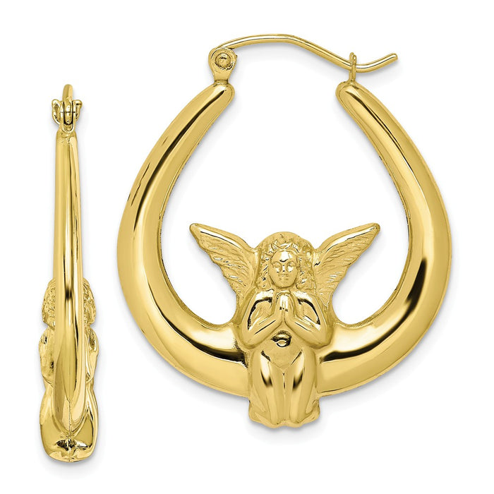 Million Charms 10k Yellow Gold Angel Hoop Earrings, 19mm x 4mm