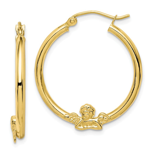 Million Charms 10k Yellow Gold ANGEL HOOP EARRINGS, 20mm x 3mm