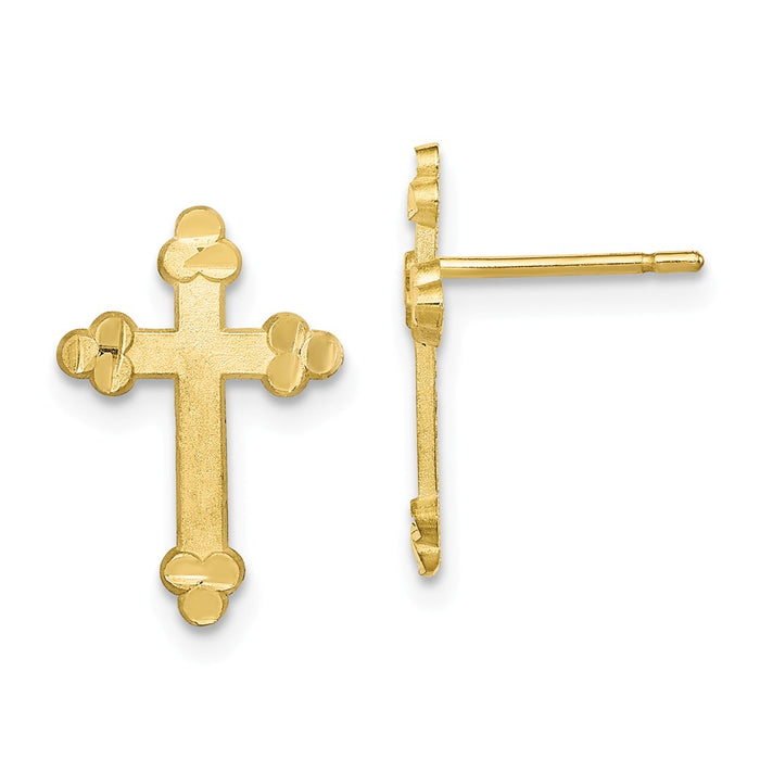 Million Charms 10k Yellow Gold Budded Cross Earring, 16mm x 11mm