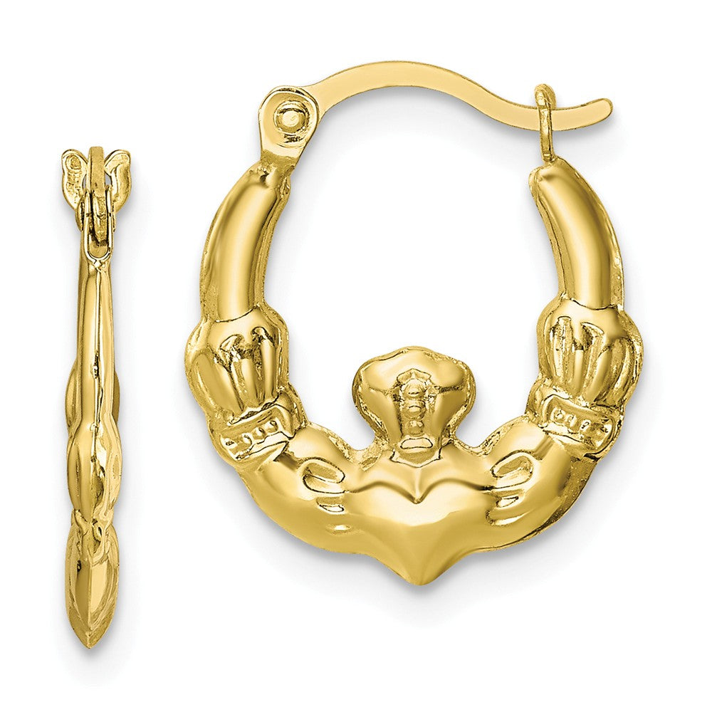Million Charms 10k Yellow Gold Claddagh Hollow Hoop Earrings, 16mm x 14mm