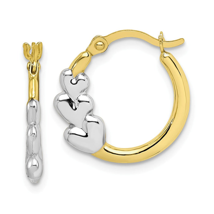 Million Charms 10K & Rhodium and Hearts Hollow Hoop Earrings, 16mm x 16mm