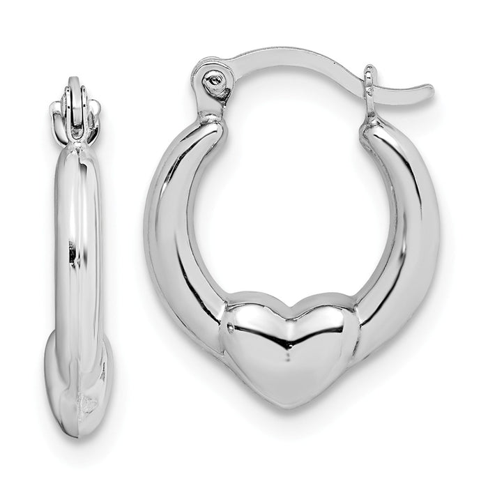 Million Charms 10K White Gold Heart Hollow Hoop Earrings, 15mm x 13mm