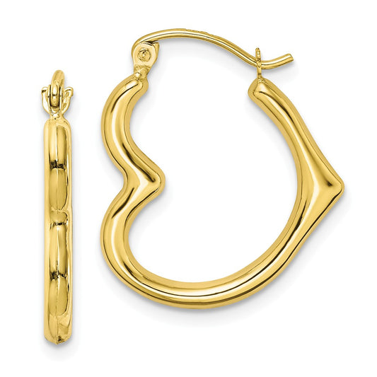 Million Charms 10k Yellow Gold Hollow Heart Shape Hollow Hoop Earrings, 22mm x 19mm