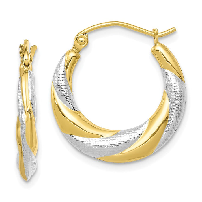 Million Charms 10K & Rhodium Twist Hollow Hoop Earrings, 20mm x 19mm