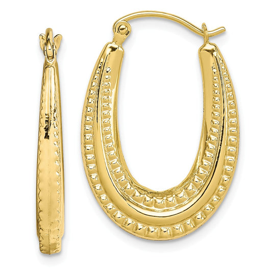 Million Charms 10k Yellow Gold Textured Oval Hollow Hoop Earrings, 25mm x 17mm