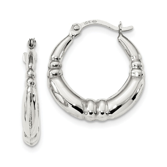 Million Charms 10k White Gold Polished Hoop Earrings, 17.96mm x 16.35mm