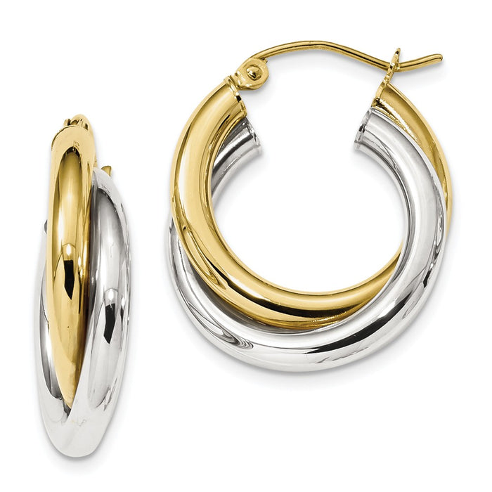 Million Charms 10k Two-tone Polished Double Tube Hoop Earrings, 23.77mm x 19.75mm
