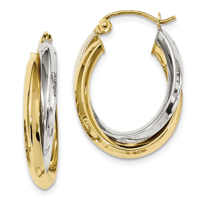 Million Charms 10k Two-tone Polished Double Oval Hoop Earrings, 23.8mm x 16.85mm