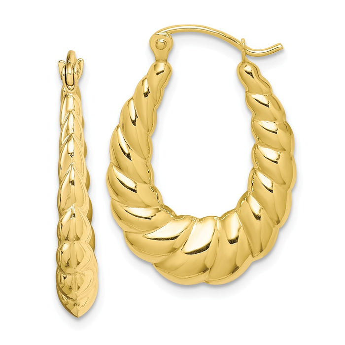 Million Charms 10k Yellow Gold Polished Twisted Hollow Hoop Earrings, 24.97mm x 17.8mm