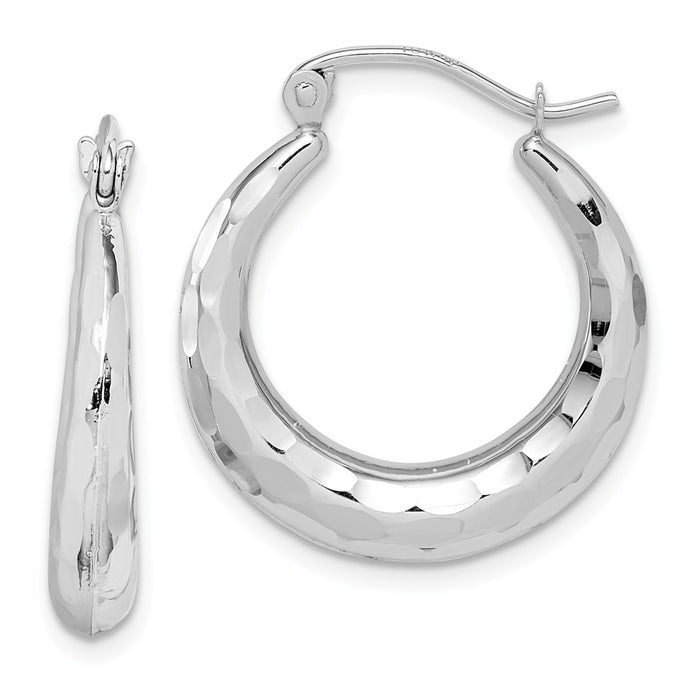 Million Charms 10k White Gold Polished & Diamond-Cut Hoop Earrings, 23.35mm x 20.56mm