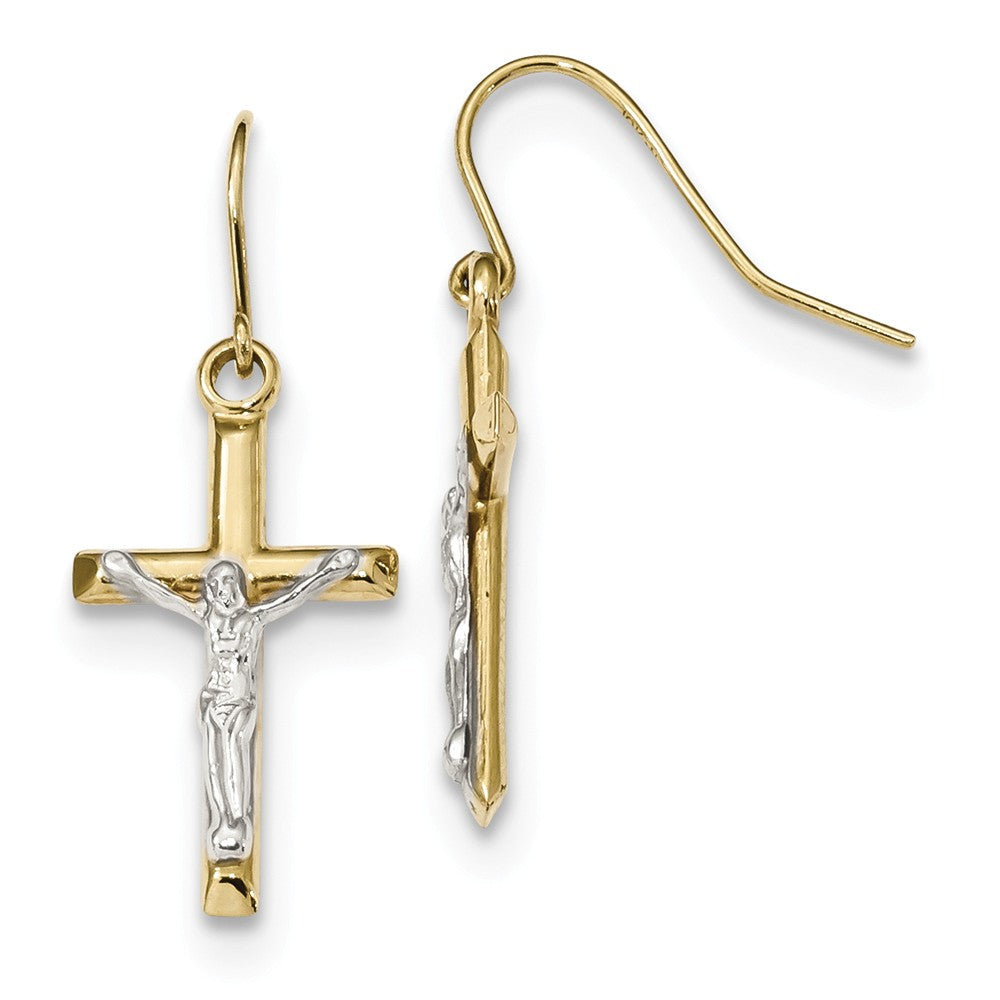 Million Charms 10k Two-tone Polished Crucifix Earrings, 28.7mm x 11.72mm