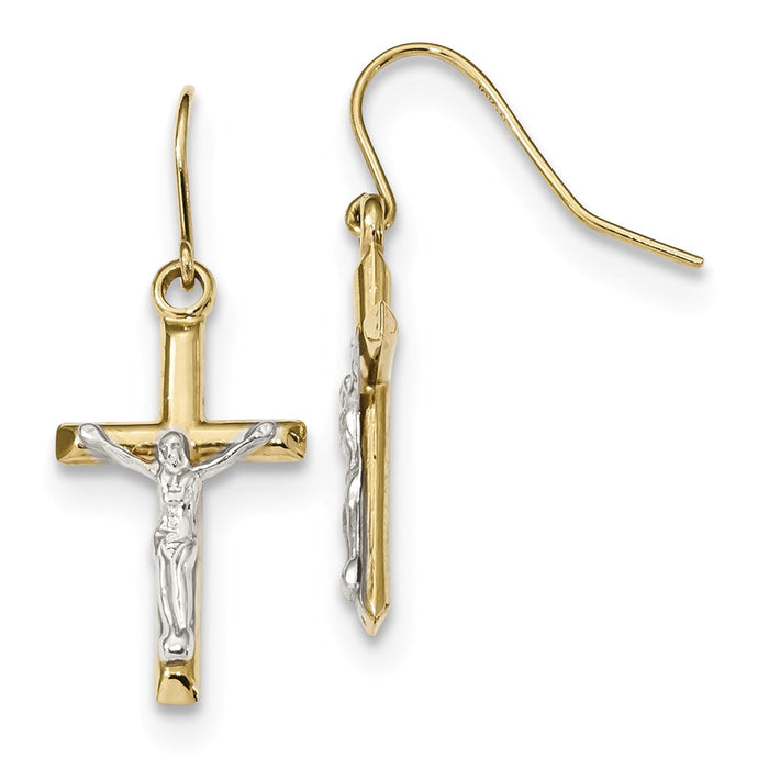 Million Charms 10k Two-tone Polished Crucifix Earrings, 28.7mm x 11.72mm