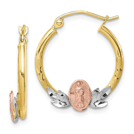 Million Charms 10k Tri-color Guadalupe Hoop Earrings, 21.58mm x 19.65mm
