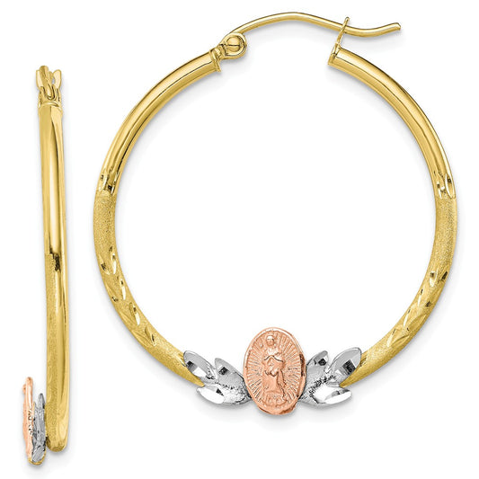 Million Charms 10k Tri-color Guadalupe Hoop Earrings, 32.92mm x 30.12mm